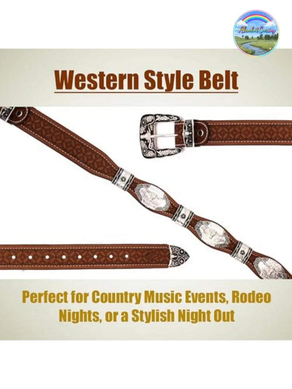 Genuine Leather Western Concho Belt Rodeo Cowboy Star Buckle